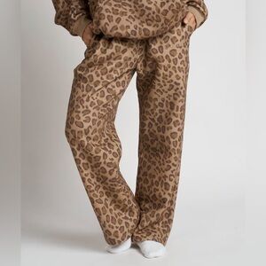 Leopard Print Straight Leg Pants - Brown/Cream